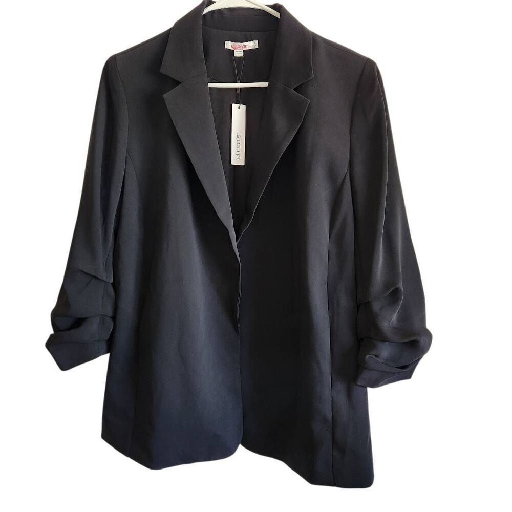 Chicos Blazer Jacket Womens 12 Ruched Sleeve Careerwear Office